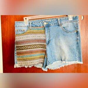 Cato Multicolor Patchwork Jean Shorts